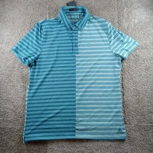 G/FORE Polo Shirt Mens XL Blue Teal Striped Split Panel‎ Golf G4MF23K004